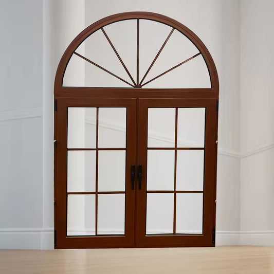 Rothnow Wooden Casement Window RNWW04 with round head, black finish, and custom size, showcasing traditional window design