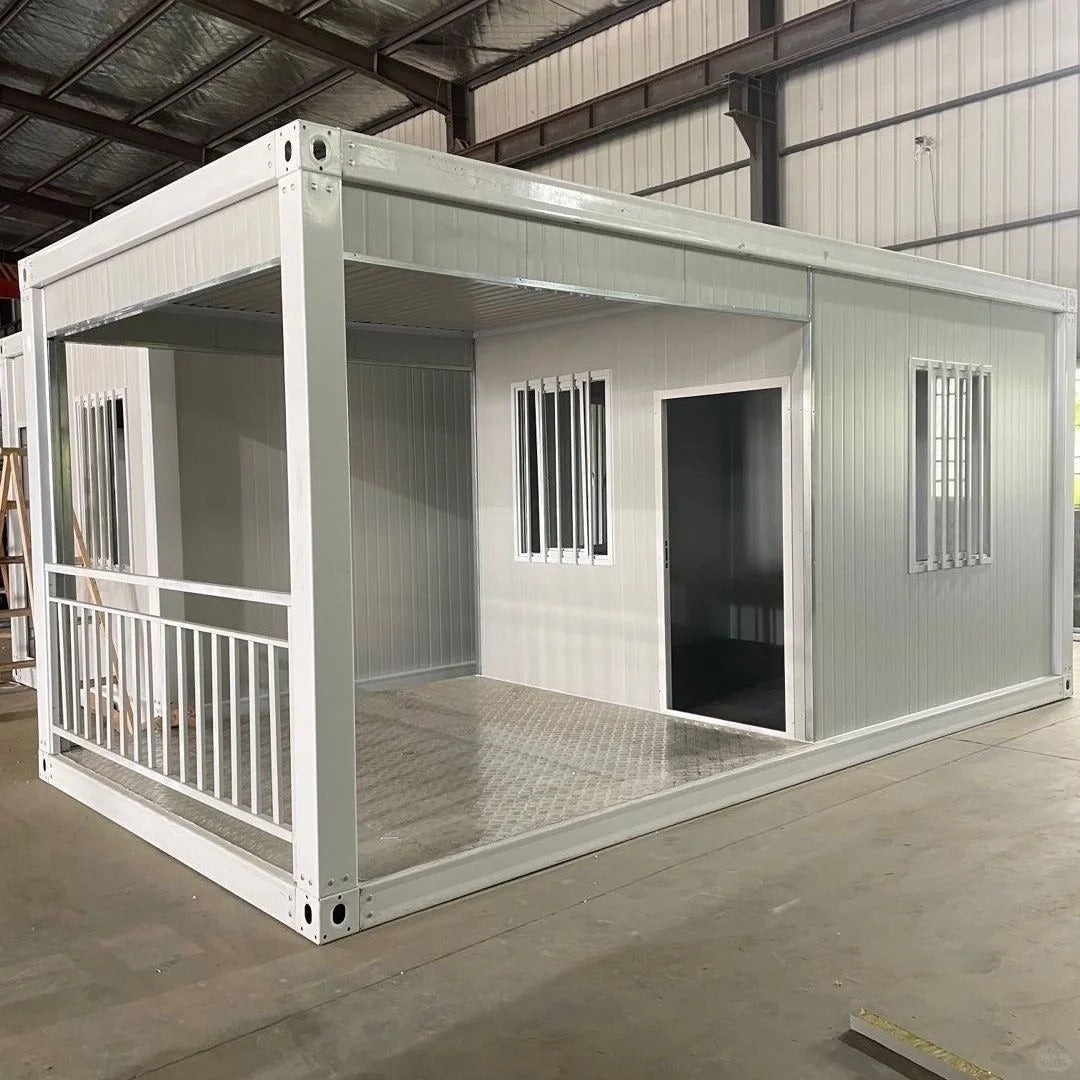 Rothnow Prefab House RNPH01: black steel structure container house with detachable design, assembled on a construction site.