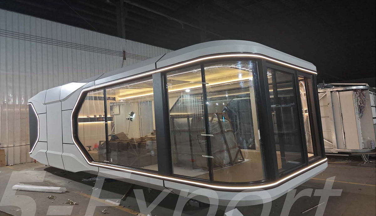 Rothnow Space Capsule House RNSH03-V5 steel structure building in black, European and American versions, with sleek modern design.