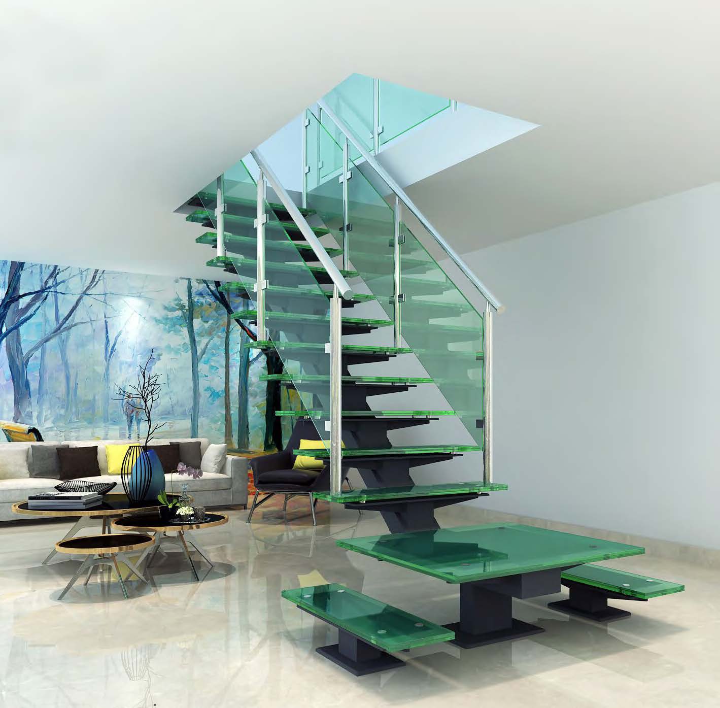 Rothnow® Straight Staircase-RNSS01-Glass Straight Staircase