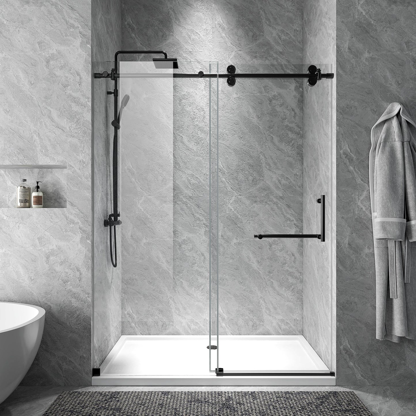 Rothnow® North American Style Shower Panel-Black Walk-Black Sliding Shower Door