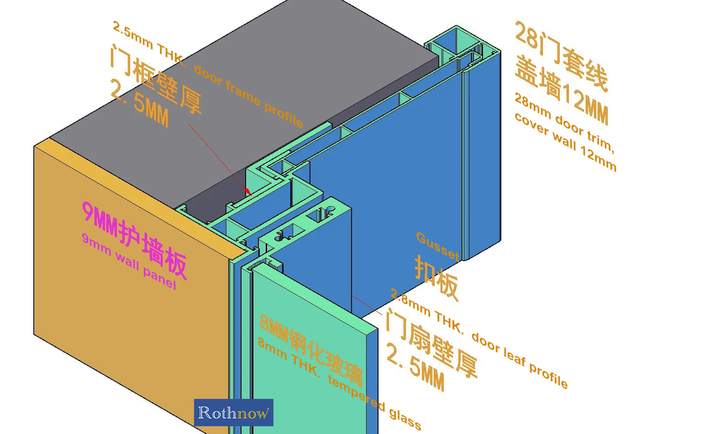 Rothnow® Aluminum Door - 7x45 Series Invisible Frame Door