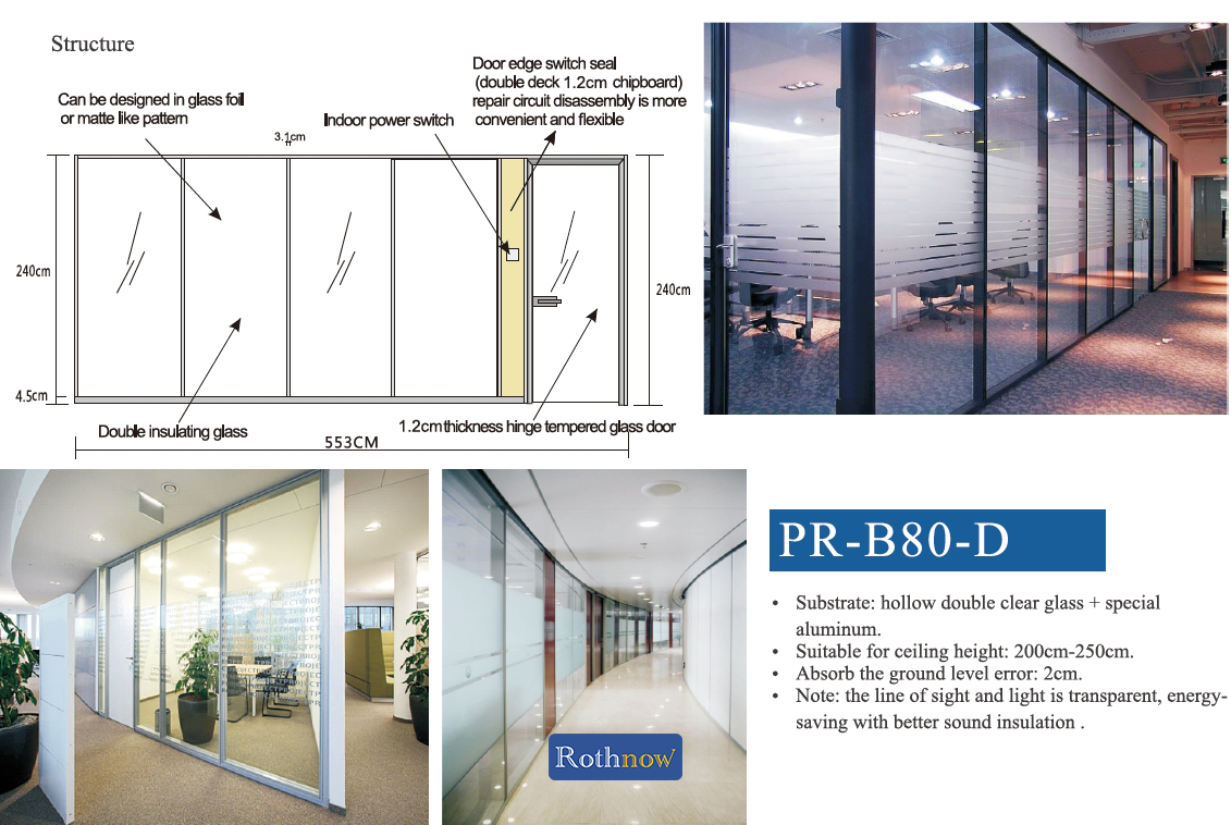 Rothnow® 100 series glass office partition, white, 1000mm wide by 1000mm high, with sleek clear glass panels.