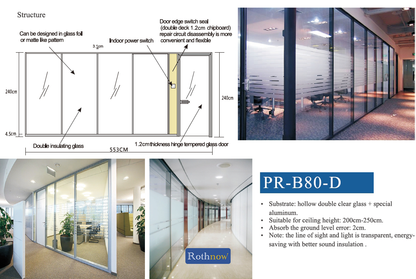 Rothnow® 100 series glass office partition, white, 1000mm wide by 1000mm high, with sleek clear glass panels.