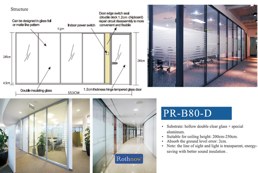 Rothnow® 100 series glass office partition, white, 1000mm wide by 1000mm high, with sleek clear glass panels.