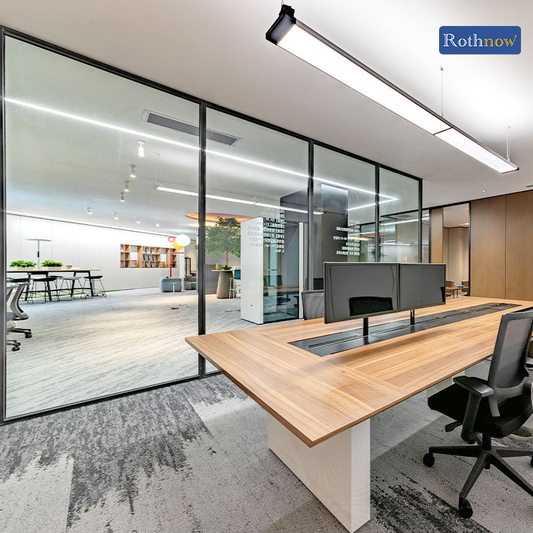 Rothnow® 100 series glass office partition in white, PR-B80-D model, with clear glass panels and sleek frame for modern workspace division.