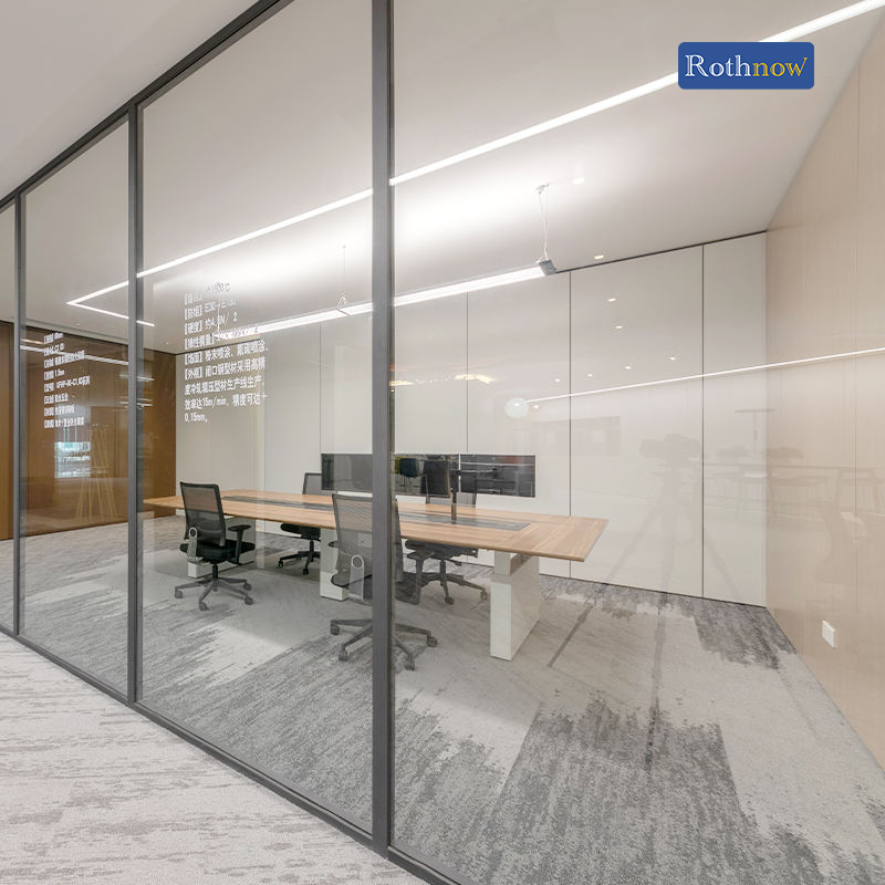 White Rothnow 100 series glass office partition, 1000mm wide and high, with sleek, modern design for office space separation.