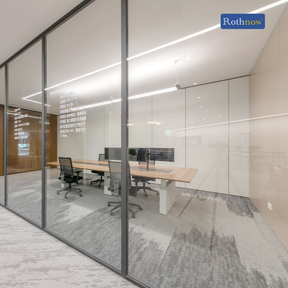 White Rothnow 100 series glass office partition, 1000mm wide and high, with sleek, modern design for office space separation.