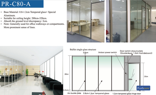 White Rothnow 100 series glass office partition, 1000mm wide by 1000mm high, for office space separation and privacy.
