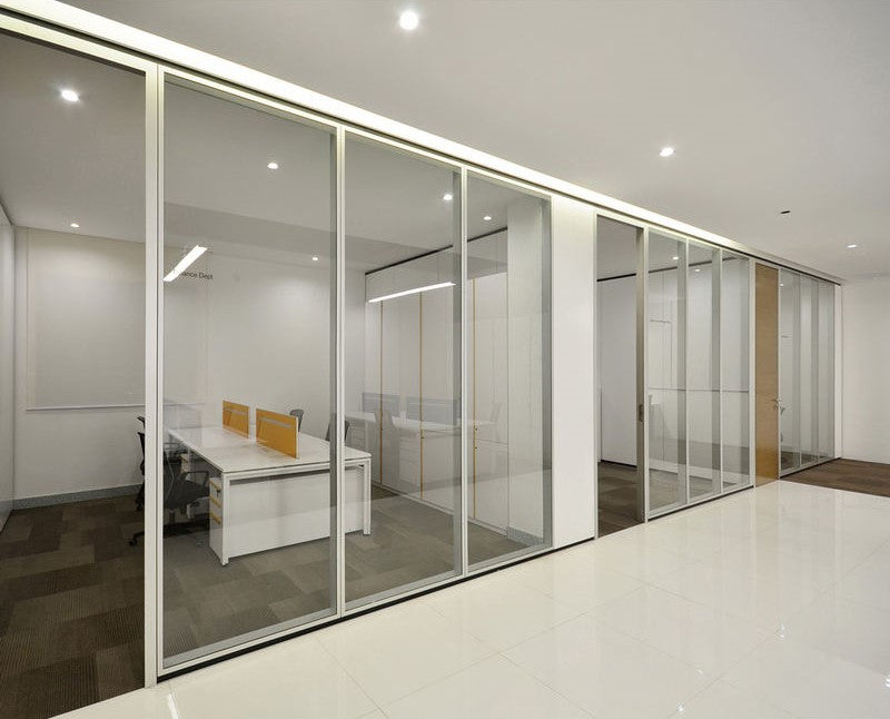 White Rothnow 100 series glass office partition with 1000mm width and height, showcasing sleek design and clear glass panels.