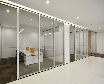 White Rothnow 100 series glass office partition with 1000mm width and height, showcasing sleek design and clear glass panels.