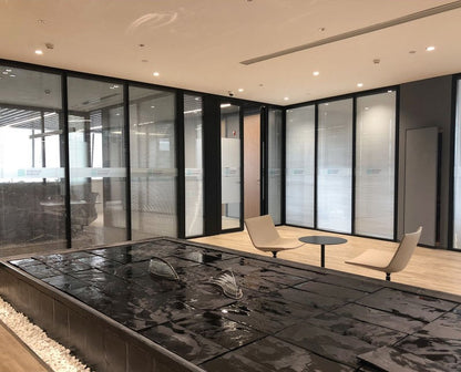 Rothnow® 100 series glass office partition in white, 1000mm wide by 1000mm high, modern and sleek for office space division