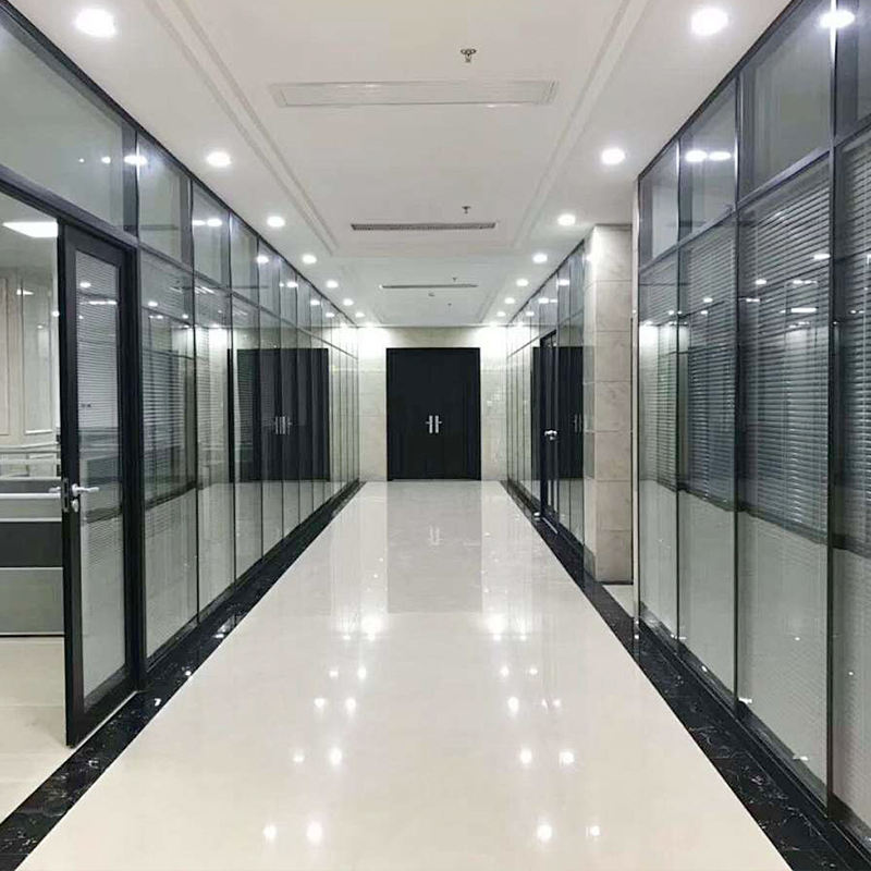 Rothnow® 100 Series glass office partition with shutter, white, 1000mm wide by 1000mm high, modern office space divider.