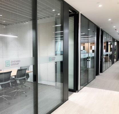 Rothnow® 100 series glass office partition with shutter, white, 1000mm wide by 1000mm high, modern office space divider