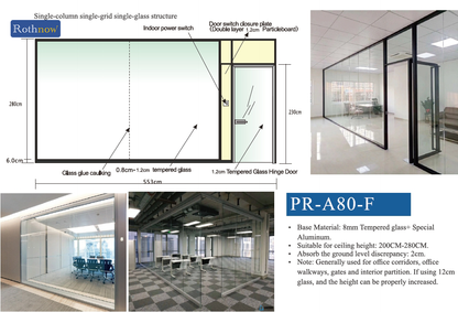 Rothnow 30 Series glass office partition, 1000mm wide and high, white color, provides a stylish separation for office spaces.
