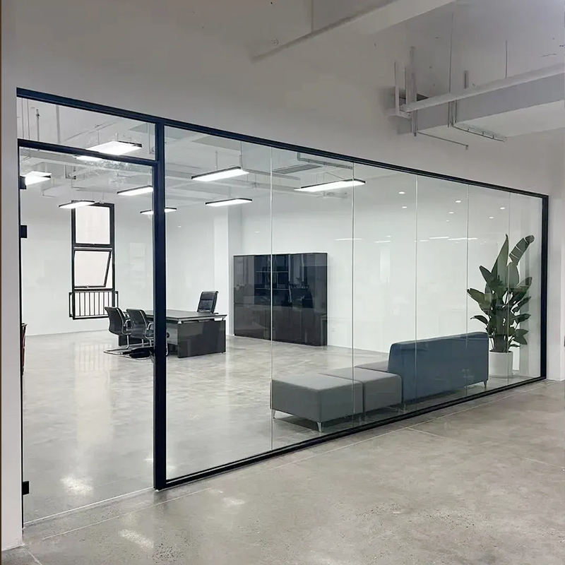 Rothnow 30 series glass office partition, 1000mm wide and high, with white frame, model PR-A80-F, for modern workspace division.