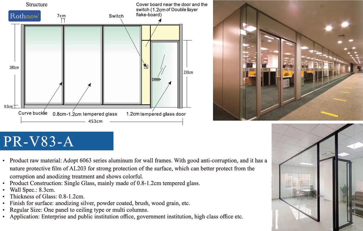 Rothnow® 30 Series glass office partition, 1000mm wide by 1000mm high, with white frame and clear glass panel.