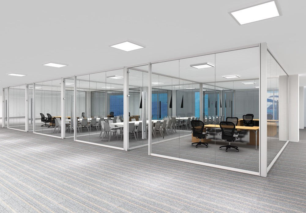 Rothnow 30 series glass office partition in white, transparent design, 1000mm wide by 1000mm high for modern workspace division.