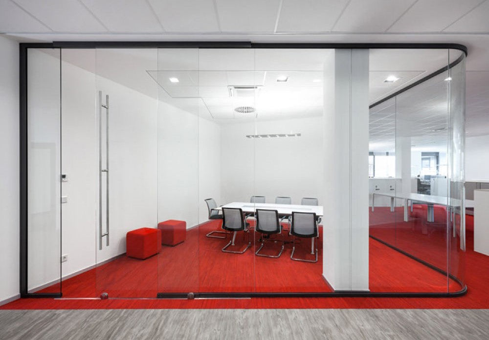 Rothnow 30 Series glass office partition, transparent, 1000mm wide by 1000mm high, with white frame for modern workspace division