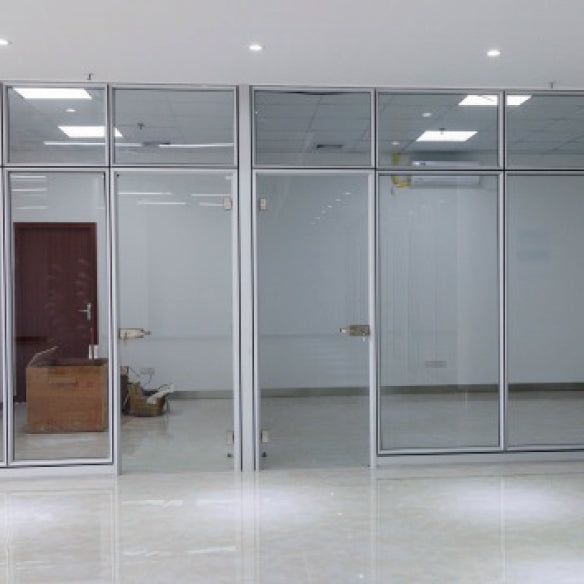 Rothnow 83 series glass office partition, white, 1000mm wide and high, with sleek clear glass panels for modern workspace division.