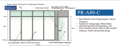 Rothnow 83 series glass office partition, 1000mm wide and high, white, with sleek modern design for office space separation.