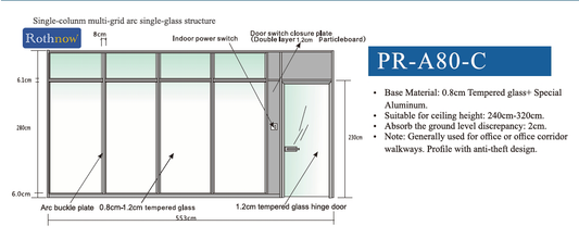 Rothnow 83 series glass office partition, 1000mm wide and high, white, with sleek modern design for office space separation.