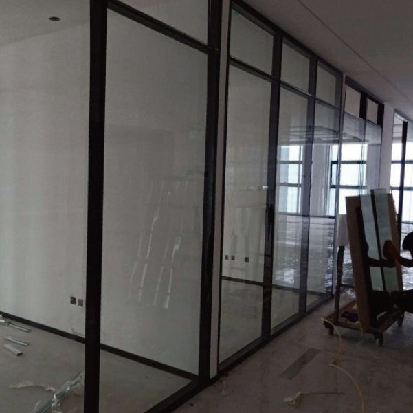 Rothnow® 83 series glass office partition, 1000mm wide and high, with white frame, for modern workspace separation.