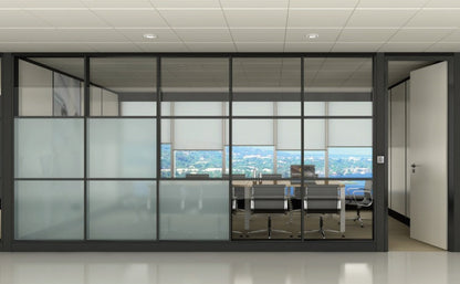 Rothnow 83 series glass privacy partition in white, 1000mm wide by 1000mm high, with clear glass panels for office or space division.