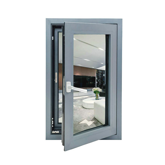 Rothnow® Aluminum 108 Series casement window with black frame and attached bug screen, measuring 1000mm W x 1000mm H.