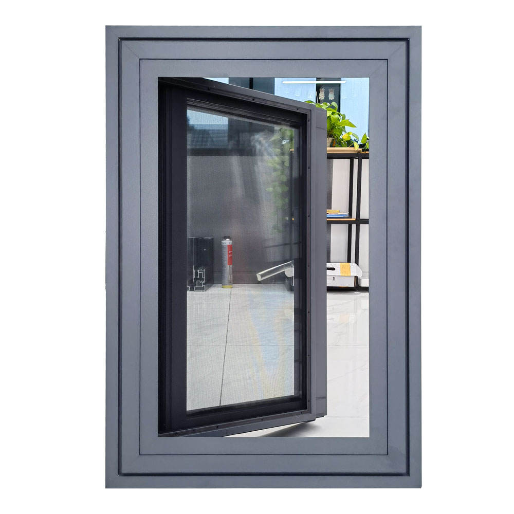 Rothnow® Aluminum Window 108 Series casement window with black frame and mesh bug screen, 1000mm x 1000mm, modern design