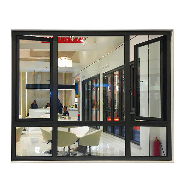 Rothnow® Aluminum 108 Series casement window with black frame and integrated bug screen, 1000mm x 1000mm size, openable window for ventilation