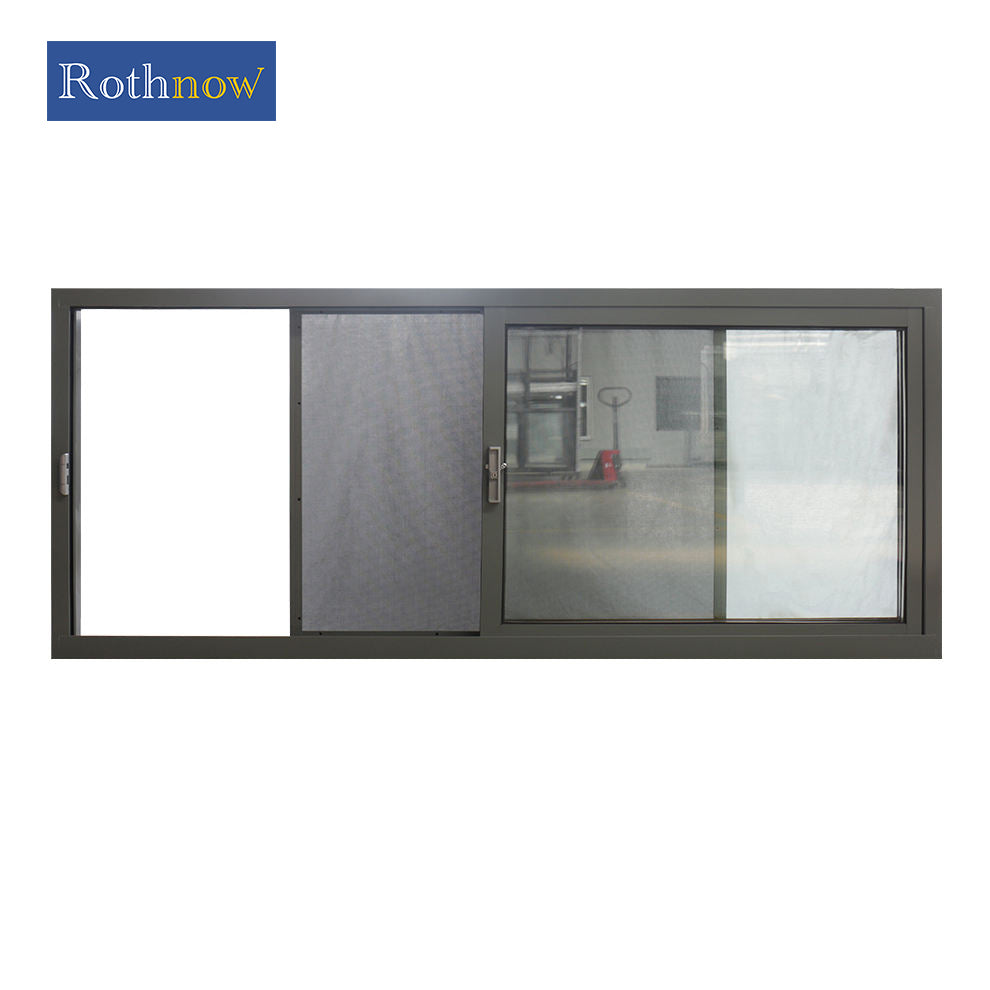 Rothnow® Aluminum Window 126 Series sliding window with bug screen, black finish, 1000mm W x 1000mm H, modern design.