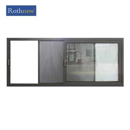 Rothnow® Aluminum Window 126 Series sliding window with bug screen, black finish, 1000mm W x 1000mm H, modern design.