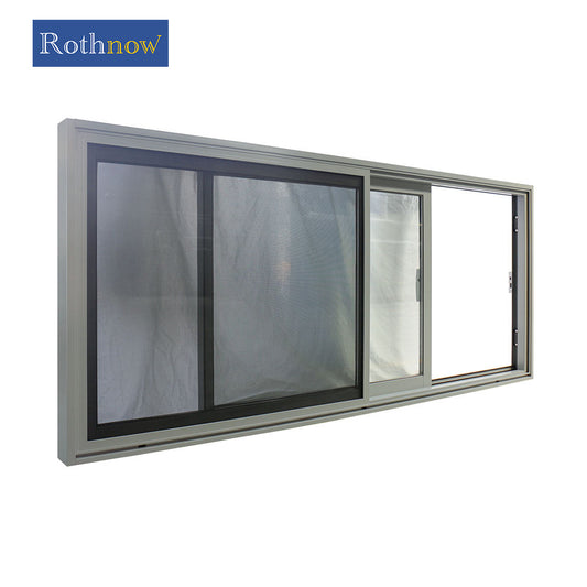 Rothnow® Aluminum Window 126 Series sliding window with black frame and bug screen, measuring 1000mm x 1000mm.