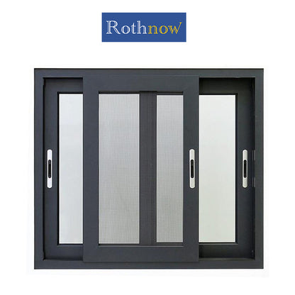 Rothnow® Aluminum Window 126 Series sliding window with bug screen and frosted glass, black frame, 1000mm x 1000mm size