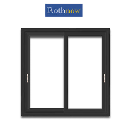 Rothnow® Aluminum 126 Series sliding window with bug screen and frosted glass, black frame, 1000mm x 1000mm.