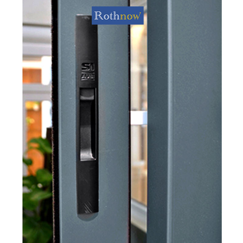 Rothnow® Aluminum 126 Series sliding window with bug screen and frosted glass, 1000mm x 1000mm, black frame, modern design