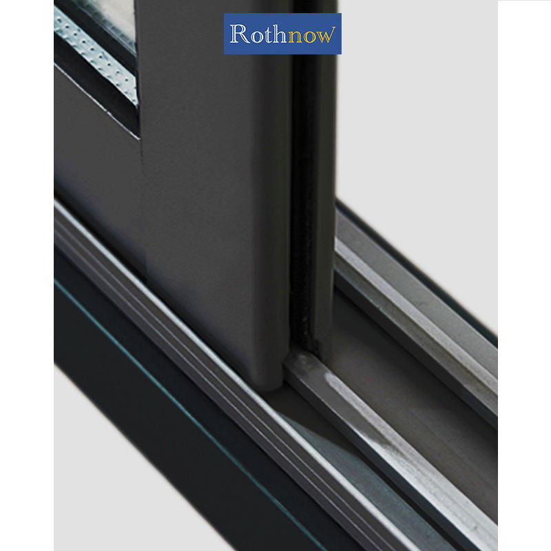 Rothnow® Aluminum 126 Series sliding window with bug screen and frosted glass, 1000mm x 1000mm, black frame, modern design
