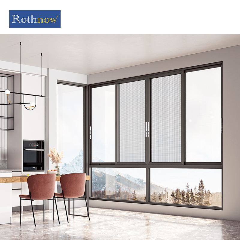Rothnow® Aluminum Window 126 Series thermal break sliding window in black, 1000mm x 1000mm with sleek frame and glass panel.