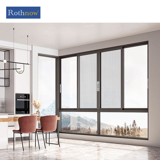 Rothnow® Aluminum Window 126 Series thermal break sliding window in black, 1000mm x 1000mm with sleek frame and glass panel.