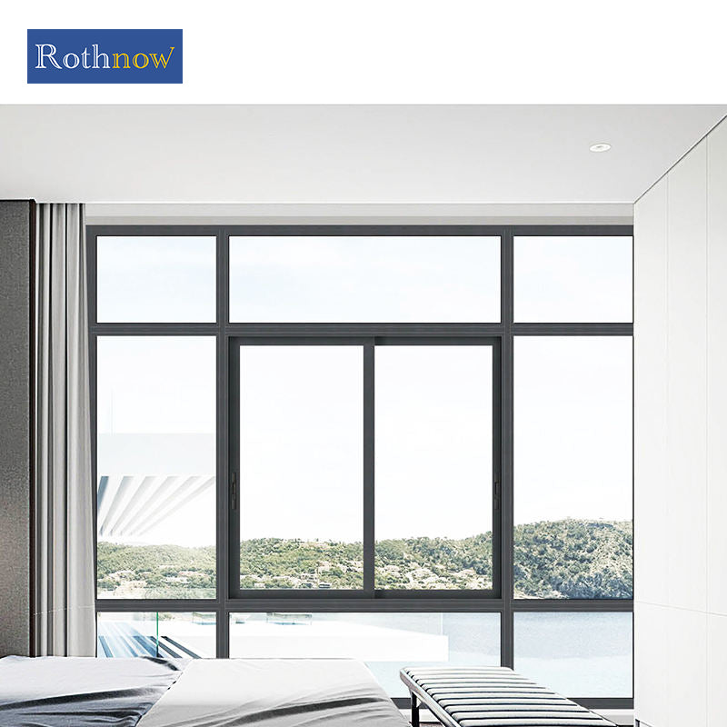 Rothnow® Aluminum Window 126 Series thermal break sliding window, 1000mm x 1000mm black frame, with clear glass and modern design.