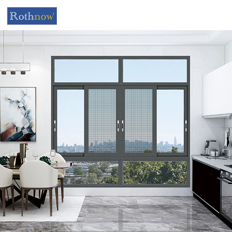 Rothnow® Aluminum Window 126 Series thermal break sliding window, black finish, with large glass panels and sliding mechanism.