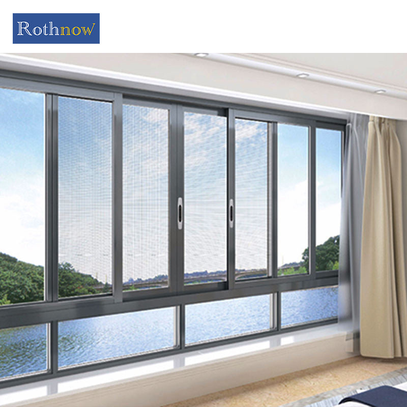 Rothnow® Aluminum 126 Series thermal break sliding window, black finish, with large glass pane and sleek frame.