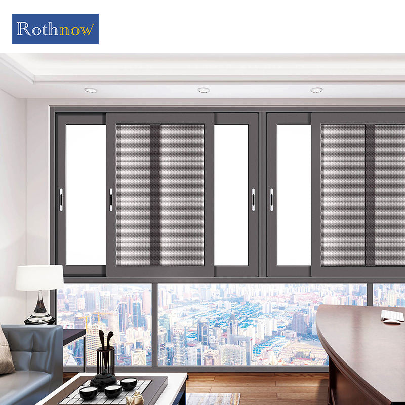Rothnow® Aluminum Window 126 Series thermal break sliding window in black, measuring 1000mm W x 1000mm H, with sleek frame and glass panes.