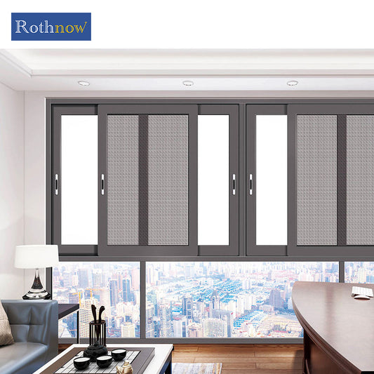 Rothnow® Aluminum Window 126 Series thermal break sliding window in black, measuring 1000mm W x 1000mm H, with sleek frame and glass panes.