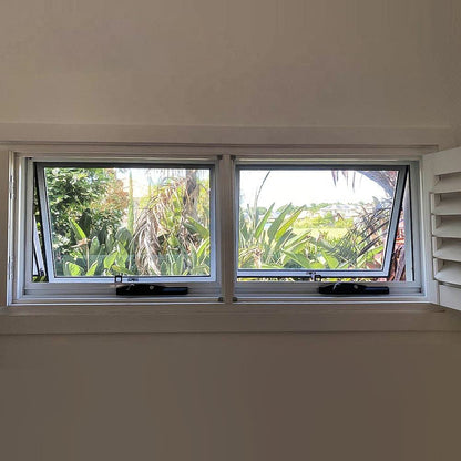 Rothnow® Aluminum Window 50 Series awning window, black finish, 1000mm x 1000mm, with sleek frame and glass panel.