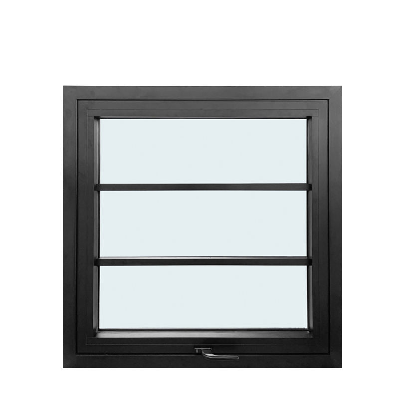 Rothnow® Aluminum 50 Series Awning Window with decorative strips, 1000mm wide by 1000mm high, black finish, modern window design