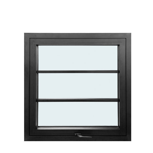 Rothnow® Aluminum 50 Series Awning Window with decorative strips, 1000mm wide by 1000mm high, black finish, modern window design