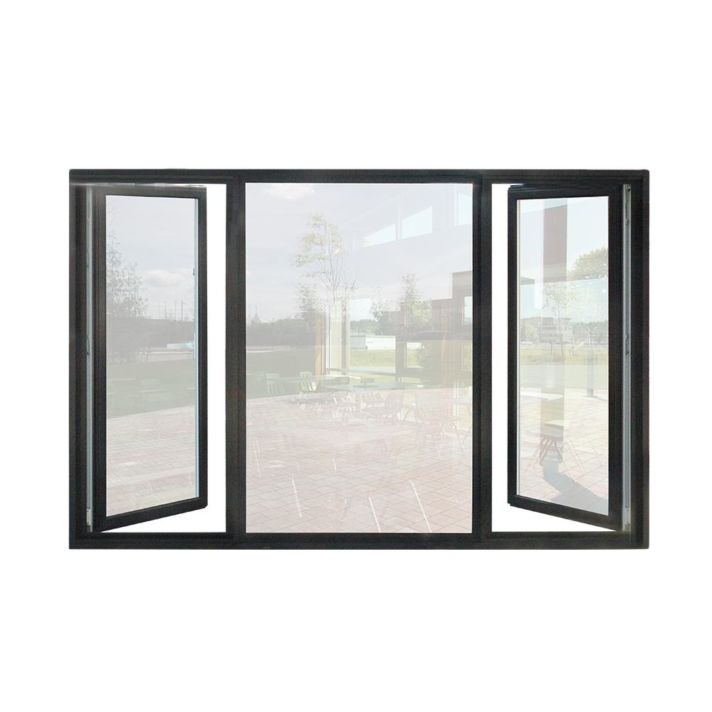 Rothnow® Aluminum 50 Series Casement Window in black, 1000mm wide by 1000mm high, with a 150mm frame, open window showing glass pane