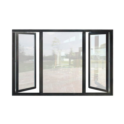 Rothnow® Aluminum 50 Series Casement Window in black, 1000mm wide by 1000mm high, with a 150mm frame, open window showing glass pane